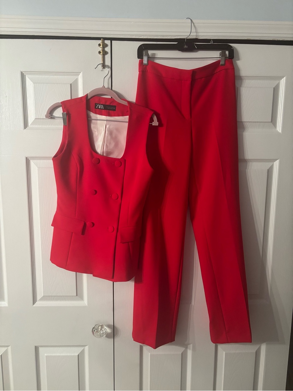 Zara Bright Red Sleeveless Double-Breasted Vest and Tailored Pants Set